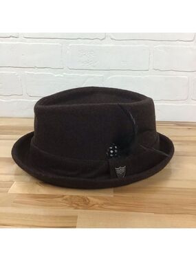 ANGELA & William wool blend unisex feather hat brown Large/Xlarge